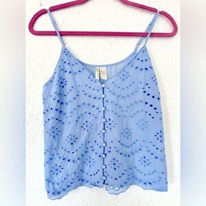 JAPNA • Blue Lace Button Down Cropped Tank Top Size M
